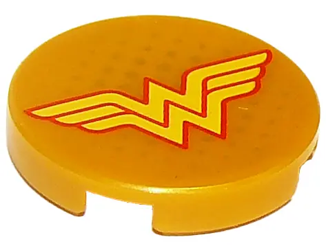 Pearl Gold Tile, Round 2 x 2 with Bottom Stud Holder with Yellow Letter 'W' with Red Outline Wonder 