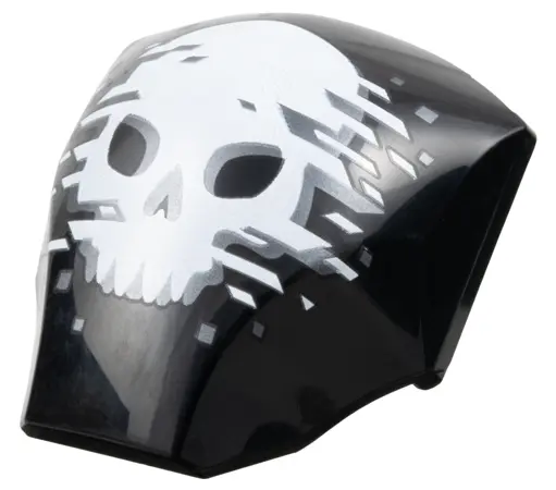 Black Large Figure Armor, Smooth with 2 x 2 Round Brick Attachment with White Skull with Pixelated S