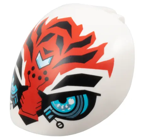 White Large Figure Armor, Round, Smooth with Bar Handle - Free Ends with Red Tiger Face with Black E
