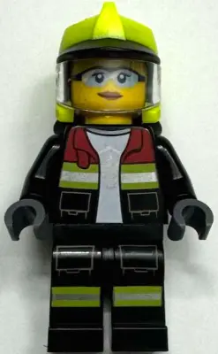 Fire - Female, Black Open Jacket and Legs with Reflective Stripes and Red Collar, Neon Yellow Fire H