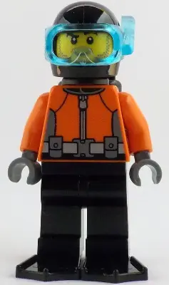 Helmsman - Male, Reddish Orange Wetsuit, Black Legs, Helmet, Air Tanks and Flippers, Trans-Light Blu