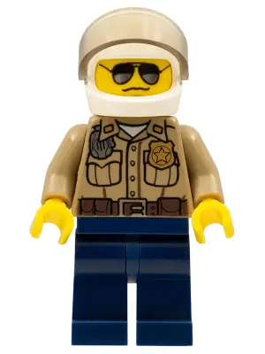 Forest Police - Dark Tan Shirt with Pockets, Radio and Gold Badge, Dark Blue Legs, White Helmet with