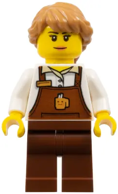 Barista - Female, Reddish Brown Apron with Cup and Name Tag, Reddish Brown Legs, Medium Nougat Hair