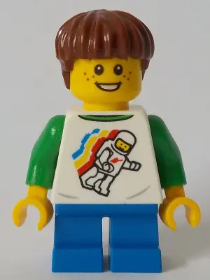 Child - Boy, Classic Space Shirt with Minifigure Floating and Back Print, Blue Short Legs, Reddish B