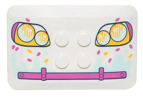 White Wedge 6 x 4 x 2/3 Quad Curved with Yellow and Dark Pink Headlights, Bumper, Light Aqua Icing D