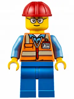 Orange Safety Vest with Reflective Stripes, Blue Legs, Red Construction Helmet, Glasses (TV Tower Te