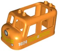 Orange Duplo, Train Cargo Engine Cabin 4 x 8 x 3 1/2 with White '1024', Train Logo and Yellow Stripe