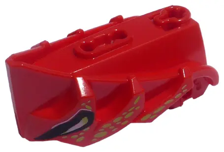 Red Hero Factory Creature Head, Jaw with Axle Hole with Black and White Eyes and Lime Spots Pattern