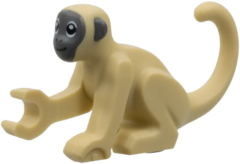 Tan Monkey with Molded Dark Bluish Gray Face and Ears, Printed Black Eyes, Nostrils, and Mouth Patte