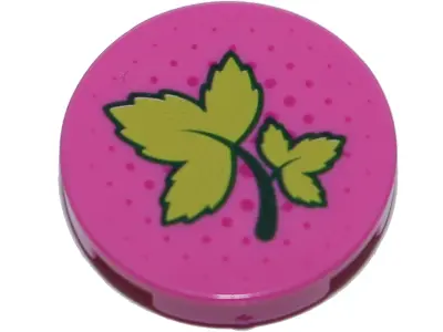 Dark Pink Tile, Round 2 x 2 with Bottom Stud Holder with Ivy Leaves and Dark Pink Dots Pattern