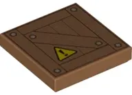 Medium Nougat Tile 2 x 2 with Crate and Yellow Warning Triangle Pattern