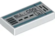 White Tile 1 x 2 with 'BLL - CDG' Airline Ticket Pattern