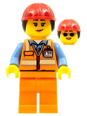 Airport Luggage Handler - Female, Orange Safety Vest with Reflective Stripes, Orange Legs, Red Const
