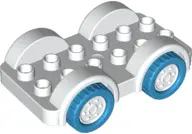 White Duplo Car Base 2 x 6 with Dark Azure Tires and White Wheels on Fixed Axles