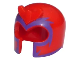 Red Minifigure, Headgear Helmet with Front Prongs with Dark Purple Pattern