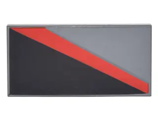 Dark Bluish Gray Tile 2 x 4 with Black Triangle Lower Left and Red Diagonal Stripe Pattern