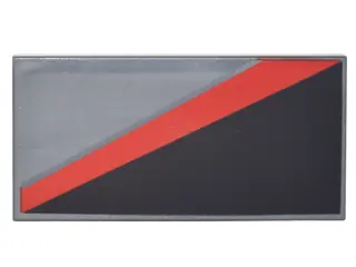 Dark Bluish Gray Tile 2 x 4 with Black Triangle Lower Right and Red Diagonal Stripe Pattern