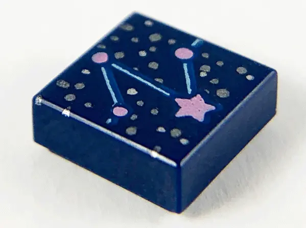 Dark Blue Tile 1 x 1 with Constellation with Metallic Light Blue, Metallic Pink, and Silver Stars, D