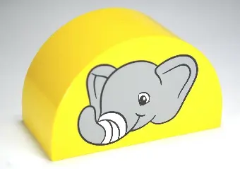 Yellow Duplo, Brick 2 x 4 x 2 Slope Curved Double with Light Bluish Gray Elephant Head with White Ba