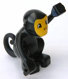 Black Duplo Monkey, Curled Tail with Bright Light Orange Face Pattern
