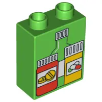 Bright Green Duplo, Brick 1 x 2 x 2 with Medicine and Pill Bottles Pattern