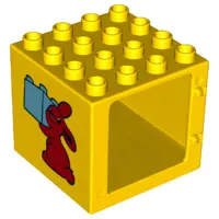 Yellow Duplo Door / Window Frame 4 x 4 x 3 Thin Top with Bunny / Rabbit Holding Brick Pattern