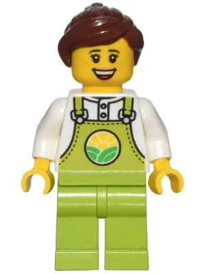Farmer - Female, Lime Overalls over White Shirt, Lime Legs, Reddish Brown Hair, Freckles
