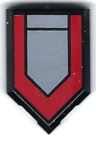 Black Tile, Modified 2 x 3 Pentagonal with Silver Shield and Red Border Pattern