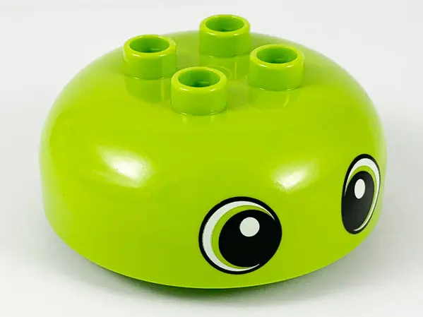 Lime Duplo, Brick Round 4 x 4 Dome Top with 2 x 2 Studs with 2 Large Circled Eyes Pattern