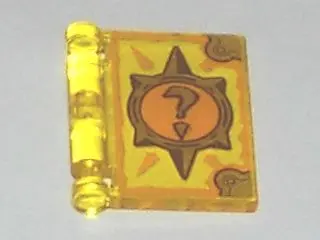 Trans-Yellow Minifigure, Utensil Book Cover with Gold Circle with Spikes, Question Mark, Bright Ligh