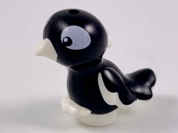 Black Bird, Friends Style, Feet Joined with Molded White Beak, Feathers and Toes and Printed Eyes an