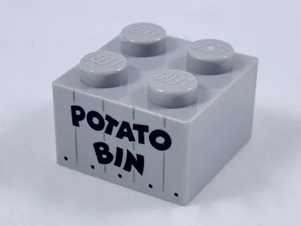 Light Bluish Gray Brick 2 x 2 with Black 'POTATO BIN' Pattern