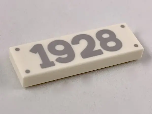 White Tile 1 x 3 with 4 Silver Nails and '1928' Pattern
