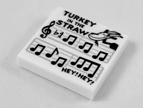 White Tile 2 x 2 with 'TURKEY IN THE STRAW' Sheet Music and Goat Pattern