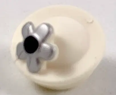 White Minifigure, Hat with Small Pin, Pillbox Hat with Flower with Black Center and Silver Petals Pa