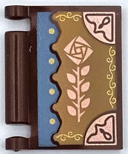 Reddish Brown Minifigure, Utensil Book Cover with Copper Flower and Corners on Dark Tan Background w