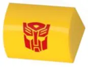 Yellow Slope, Curved 1 x 2 with Bottom Stud Holder with Red Robot Mask Transformers Autobot Symbol P
