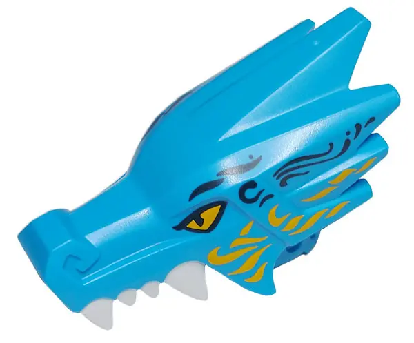 Dark Azure Dragon Head (Ninjago) Jaw Upper with Four White Teeth per Side with Black and Bright Ligh