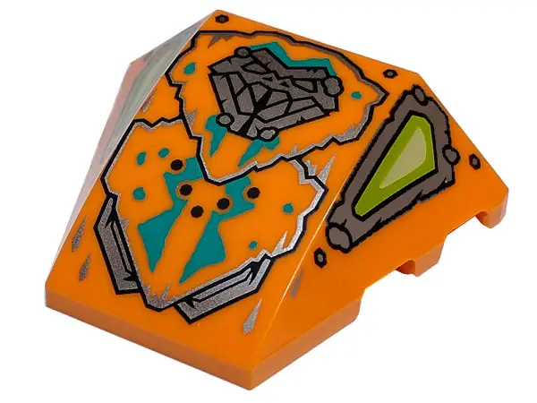 Orange Wedge 4 x 3 Triple Curved No Studs with Silver Snake Head and Panels, Lime and Yellowish Gree