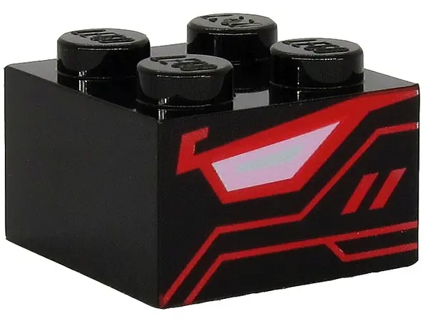 Black Brick 2 x 2 with Bright Pink and Light Bluish Gray Quadrilateral and Red Stripes (Dragon Eye) 