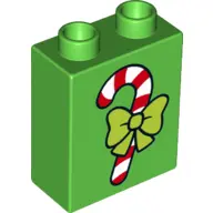 Bright Green Duplo, Brick 1 x 2 x 2 with Candy Cane Pattern