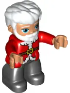 Duplo Figure Lego Ville, Male, Black Legs, Red Top with Belt and White Fur Trim Pattern, White Hair,