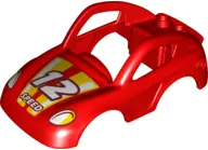Red Duplo Car Body Coupe with Headlights, White '12' and 'SPEED' Pattern