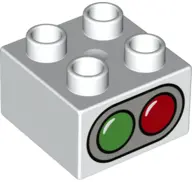 White Duplo, Brick 2 x 2 with Traffic Signal Double Pattern