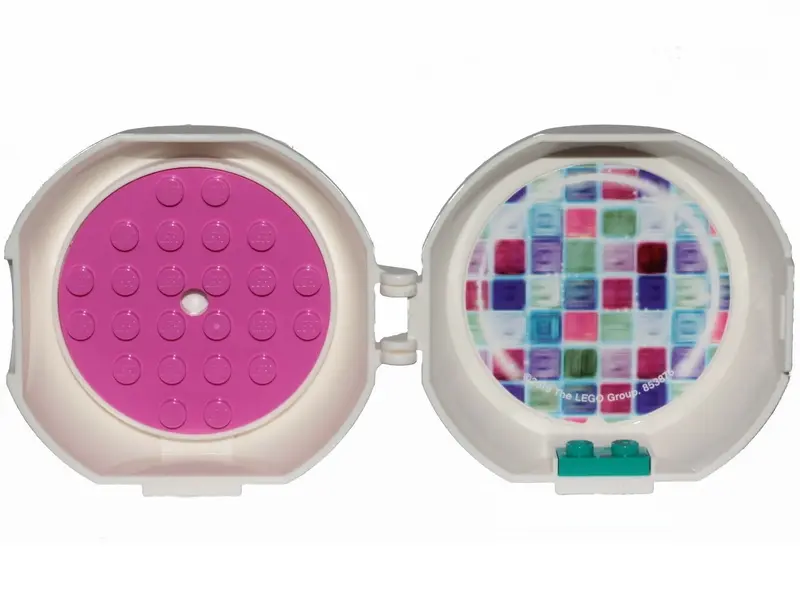 White Container, Pod with Dark Pink 6 x 6 Round Plate and Dark Turquoise 1 x 2 Plate with The LEGO M