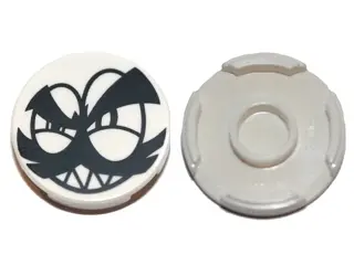 White Tile, Round 2 x 2 with Bottom Stud Holder with Black Squinting Eyes, Moustache, Eyebrows and G