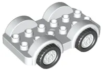 White Duplo Car Base 2 x 6 with Black Tires and White Wheels on Fixed Axles