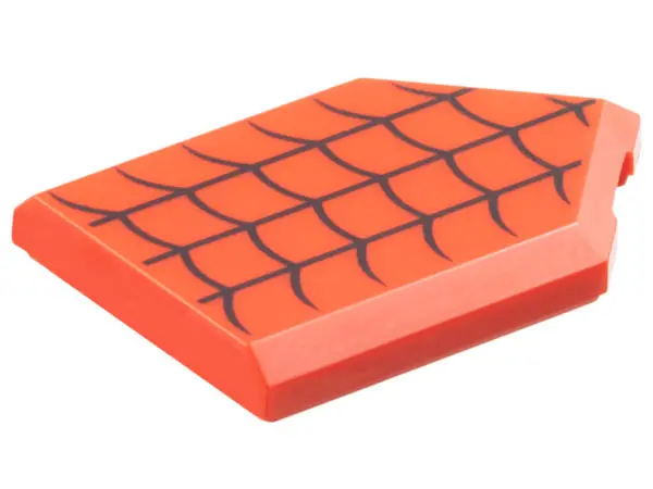 Red Tile, Modified 2 x 3 Pentagonal with Black Curved Lines / Spider Web Pattern
