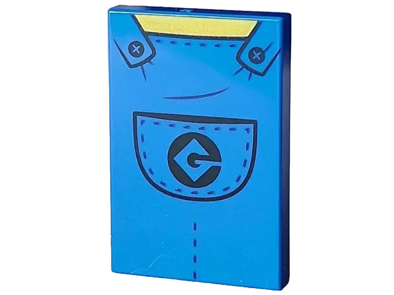 Blue Tile 2 x 3 with Overalls with Black Buttons and Pocket with Gru Logo and Yellow Neck Pattern