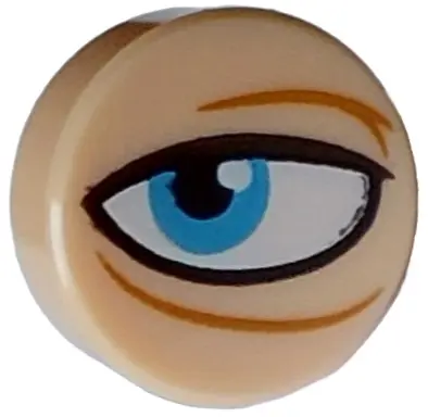 Light Nougat Tile, Round 1 x 1 with Black and White Eye, Sand Blue Iris and Medium Nougat Wrinkles P